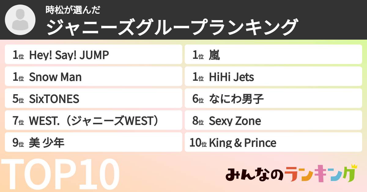 時松さんの「ジャニーズグループランキング」