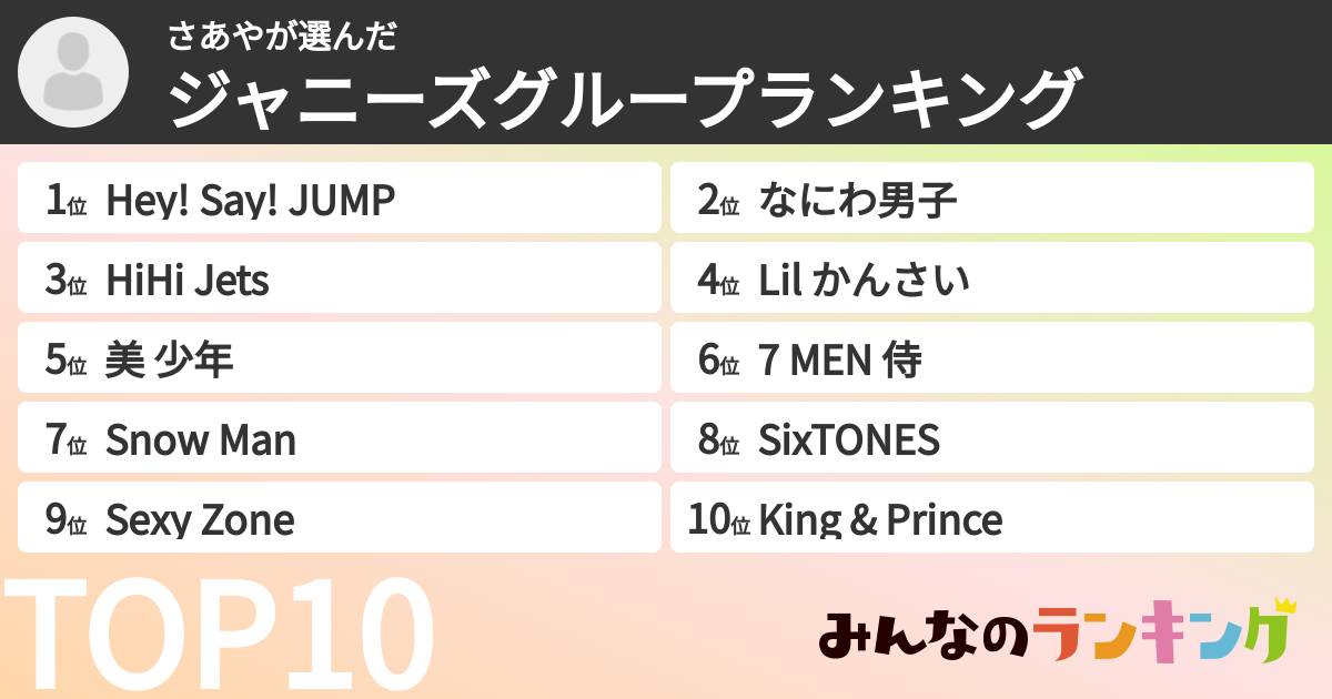 さあやさんの「ジャニーズグループランキング」