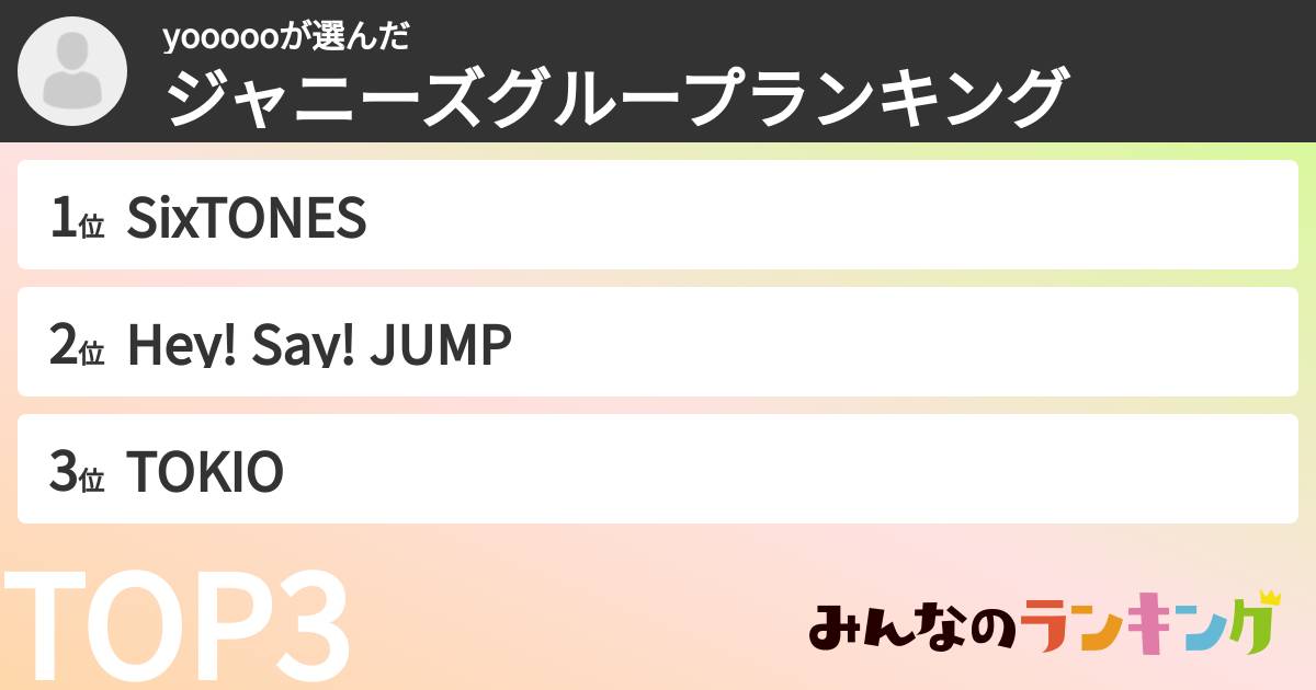 yoooooさんの「ジャニーズグループランキング」