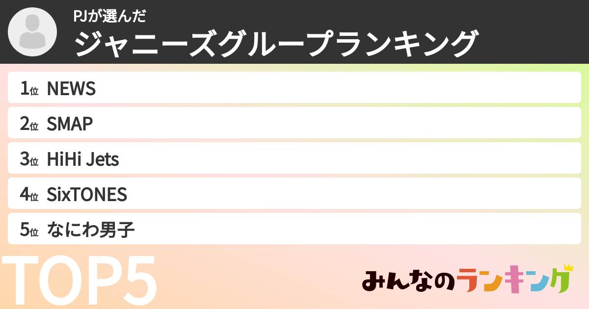 PJさんの「ジャニーズグループランキング」