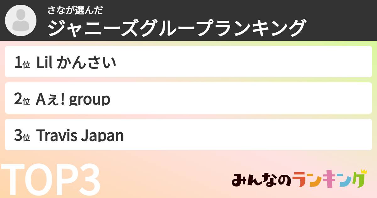さなさんの「ジャニーズグループランキング」