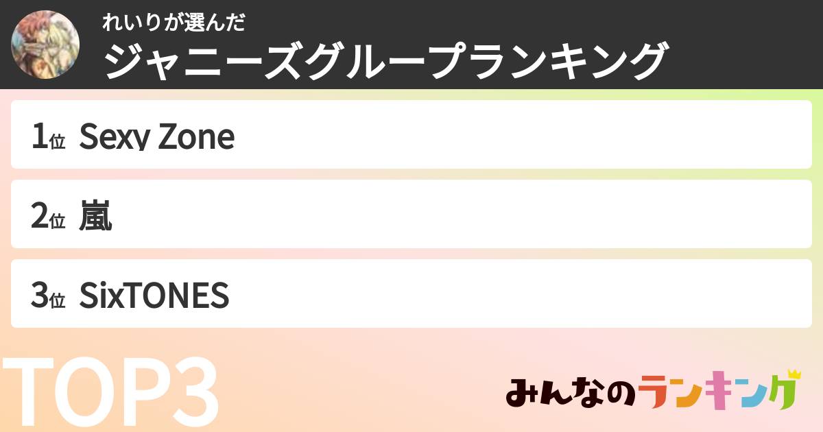 れいりさんの「ジャニーズグループランキング」