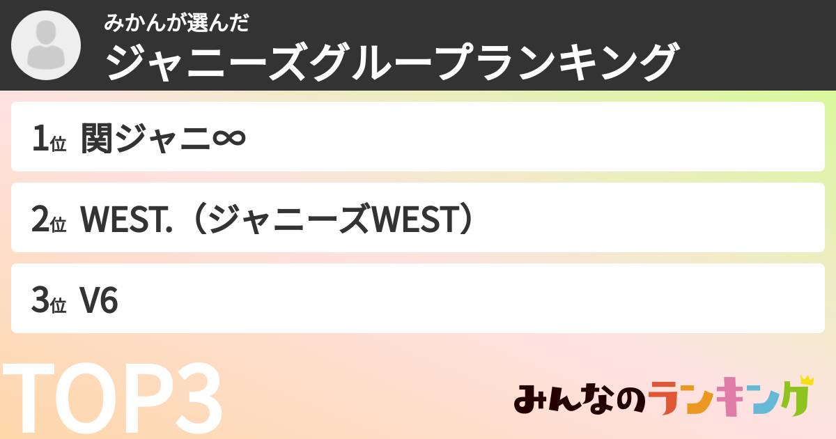 みかんさんの「ジャニーズグループランキング」