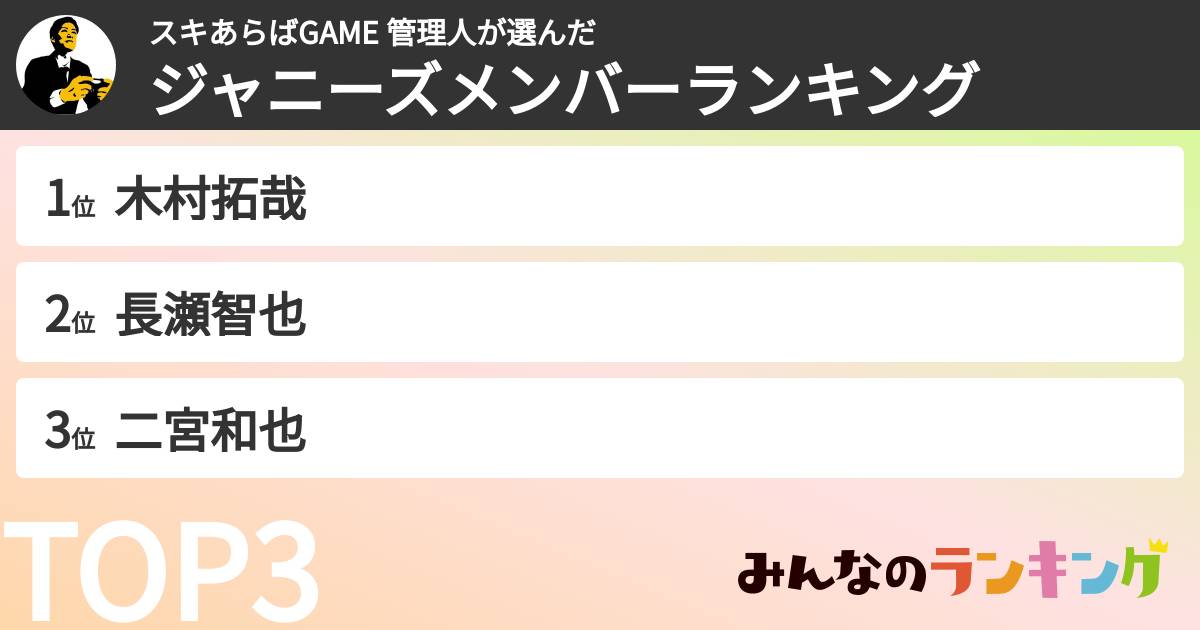 スキあらばGAME 管理人さんの「ジャニーズメンバーランキング」