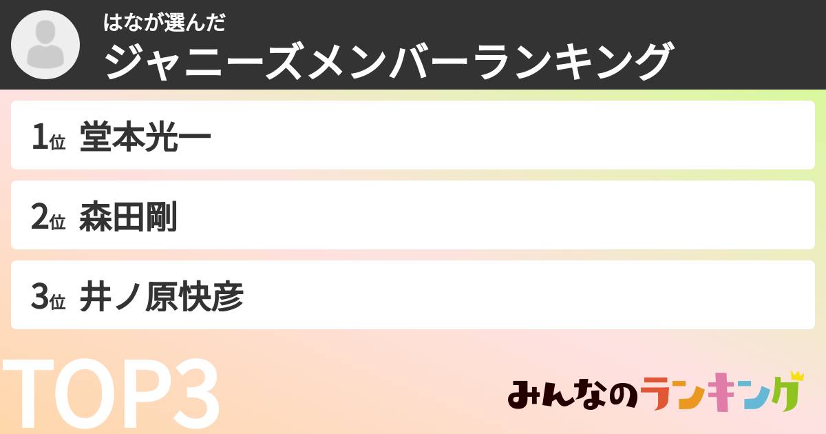 はなさんの「ジャニーズメンバーランキング」