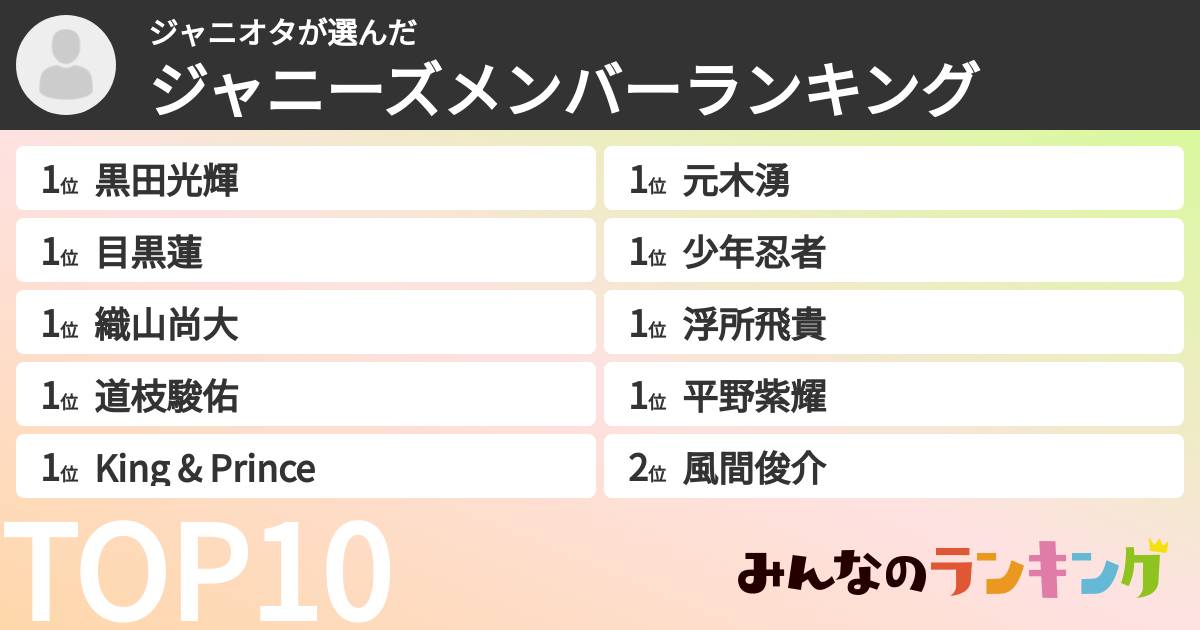 ジャニオタさんの「ジャニーズメンバーランキング」