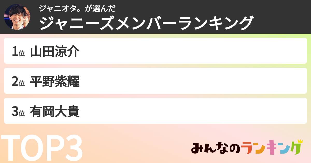 ジャニオタ。さんの「ジャニーズメンバーランキング」