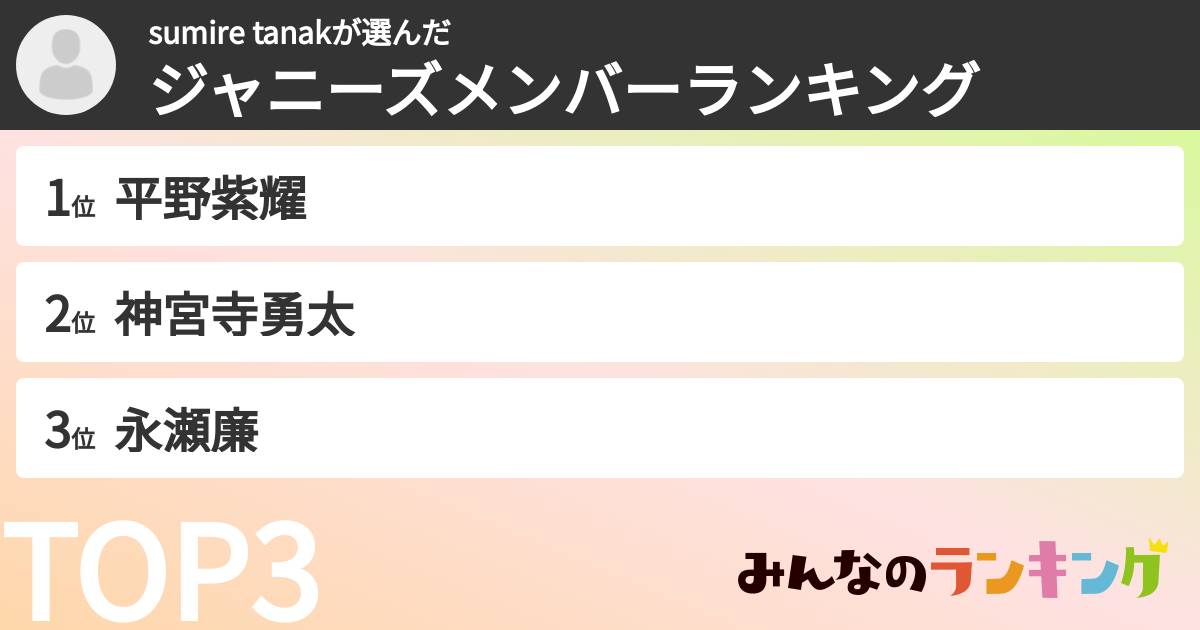 sumire tanakさんの「ジャニーズメンバーランキング」