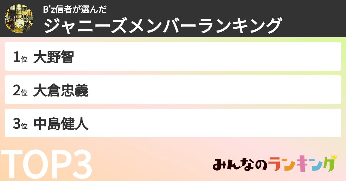 B'z信者さんの「ジャニーズメンバーランキング」