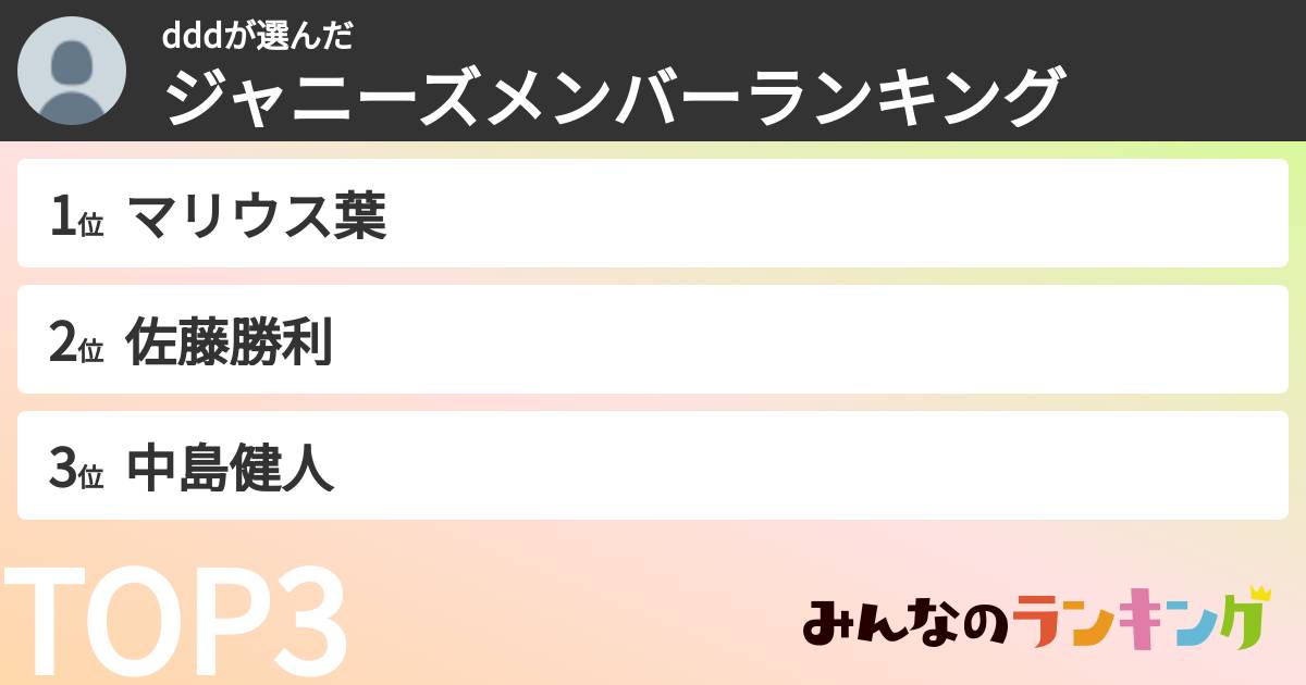 dddさんの「ジャニーズメンバーランキング」