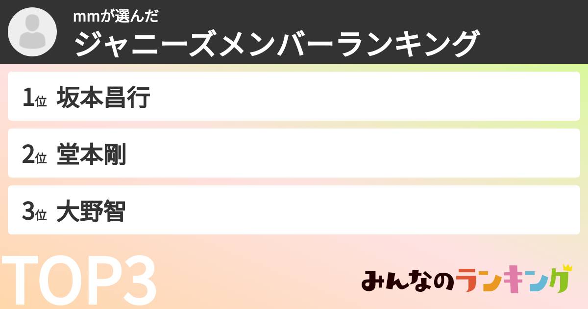mmさんの「ジャニーズメンバーランキング」