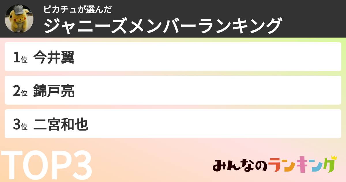 ピカチュさんの「ジャニーズメンバーランキング」