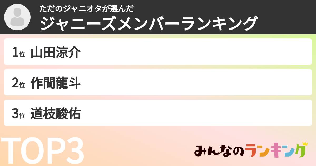 ただのジャニオタさんの「ジャニーズメンバーランキング」
