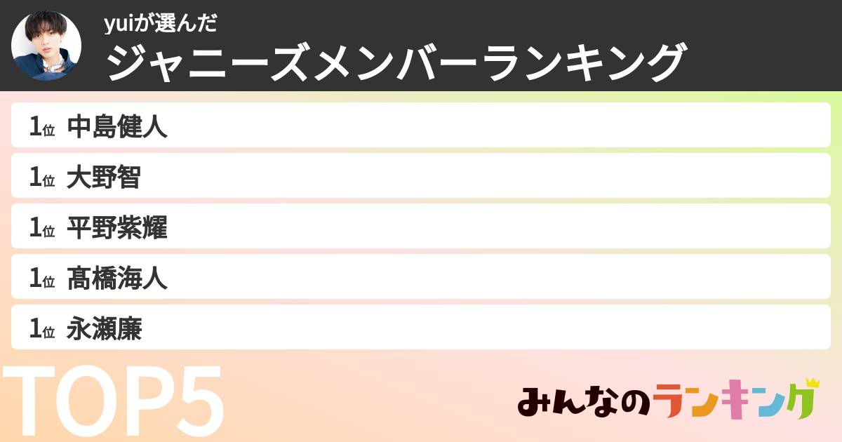 yuiさんの「ジャニーズメンバーランキング」