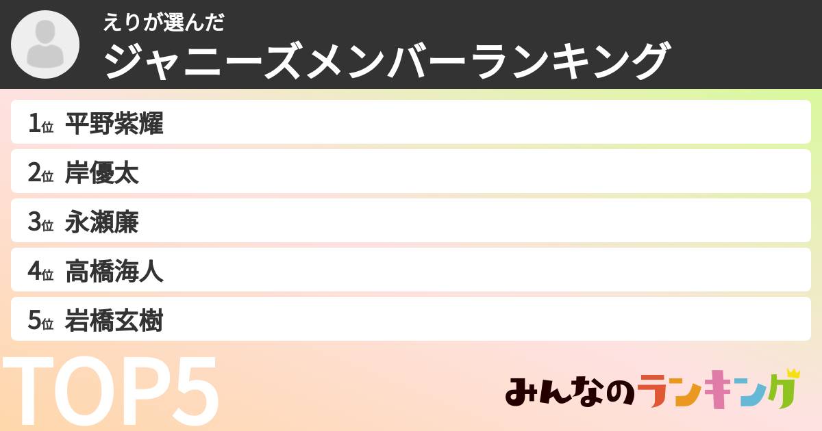 えりさんの「ジャニーズメンバーランキング」