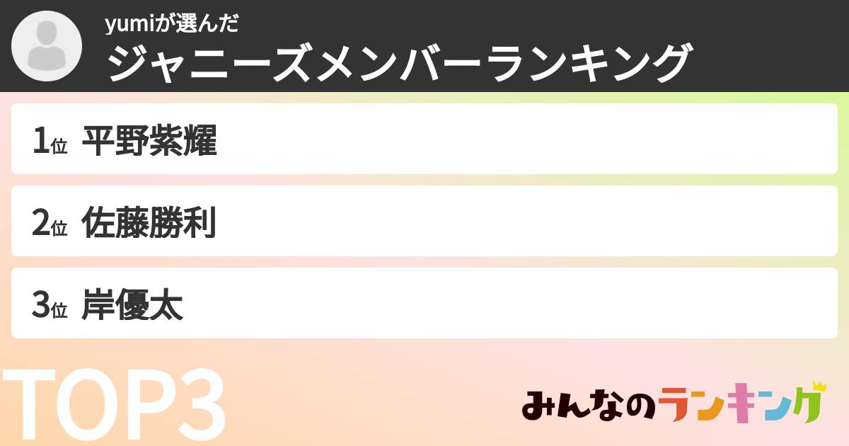 yumiさんの「ジャニーズメンバーランキング」