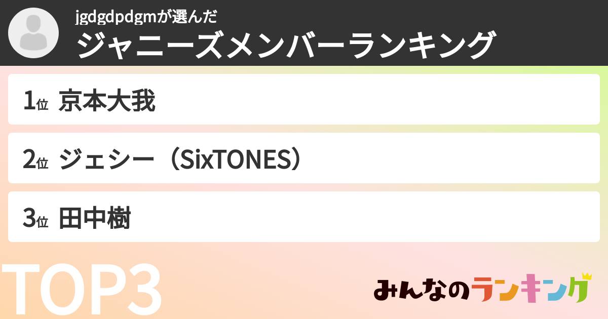 jgdgdpdgmさんの「ジャニーズメンバーランキング」