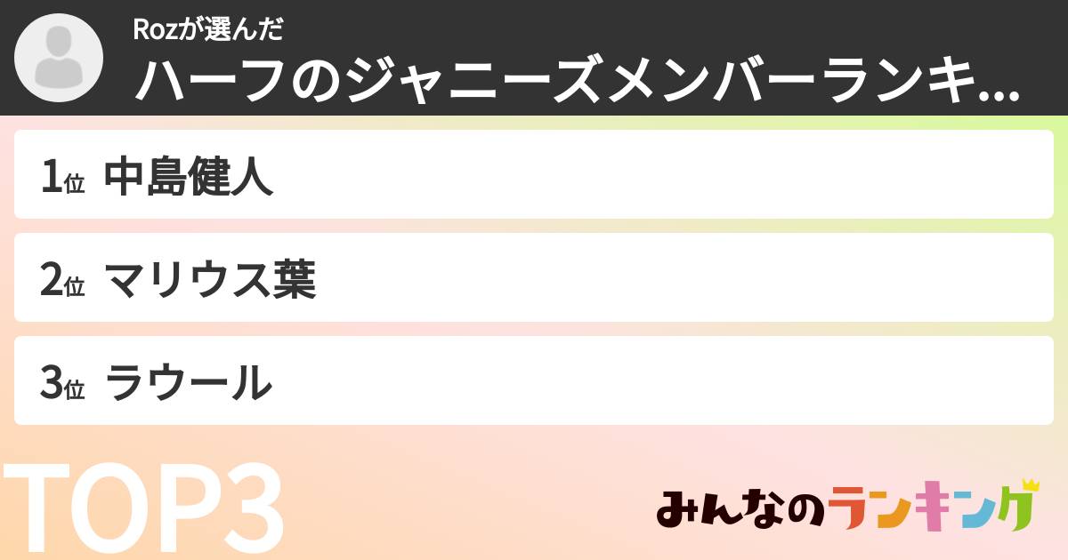 Rozさんの「ハーフのジャニーズメンバーランキング」