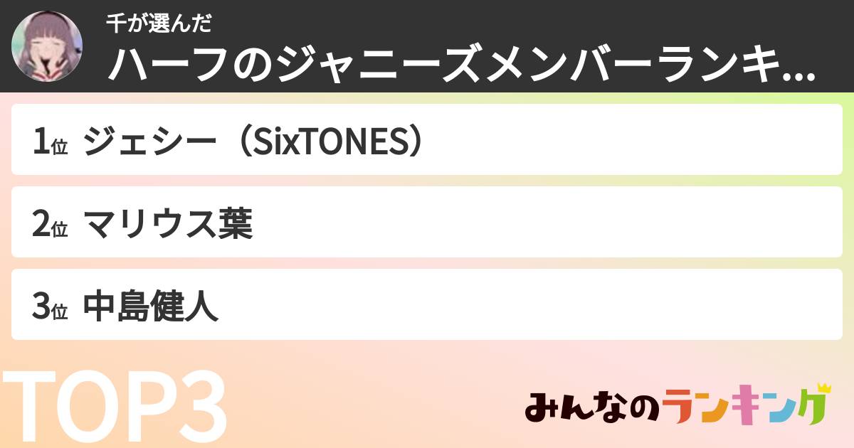 千さんの「ハーフのジャニーズメンバーランキング」