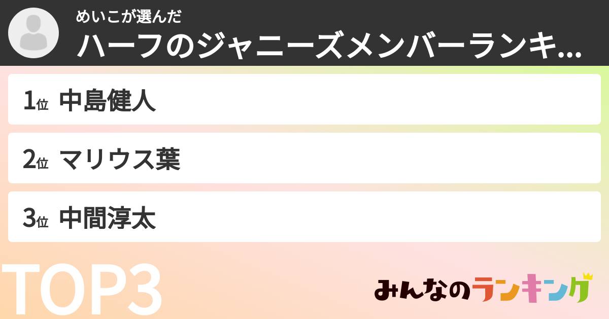 めいこさんの「ハーフのジャニーズメンバーランキング」