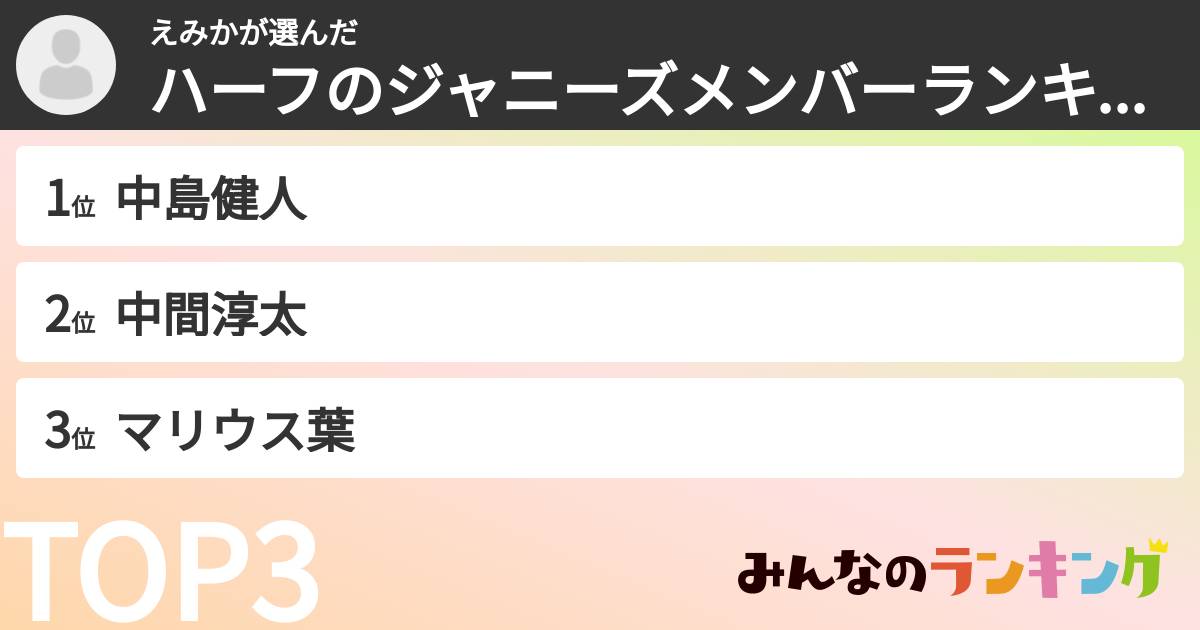 えみかさんの「ハーフのジャニーズメンバーランキング」