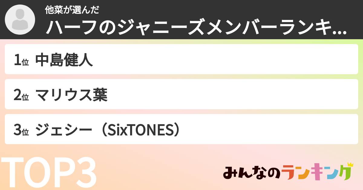 他菜さんの「ハーフのジャニーズメンバーランキング」