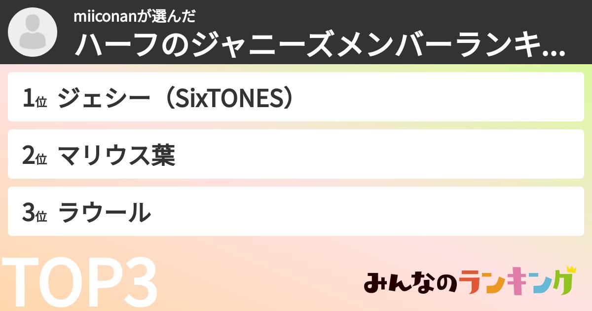 miiconanさんの「ハーフのジャニーズメンバーランキング」