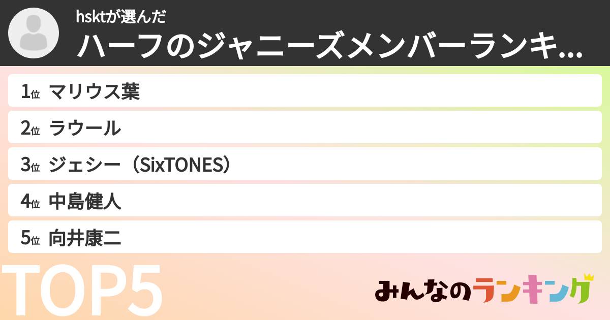 hsktさんの「ハーフのジャニーズメンバーランキング」