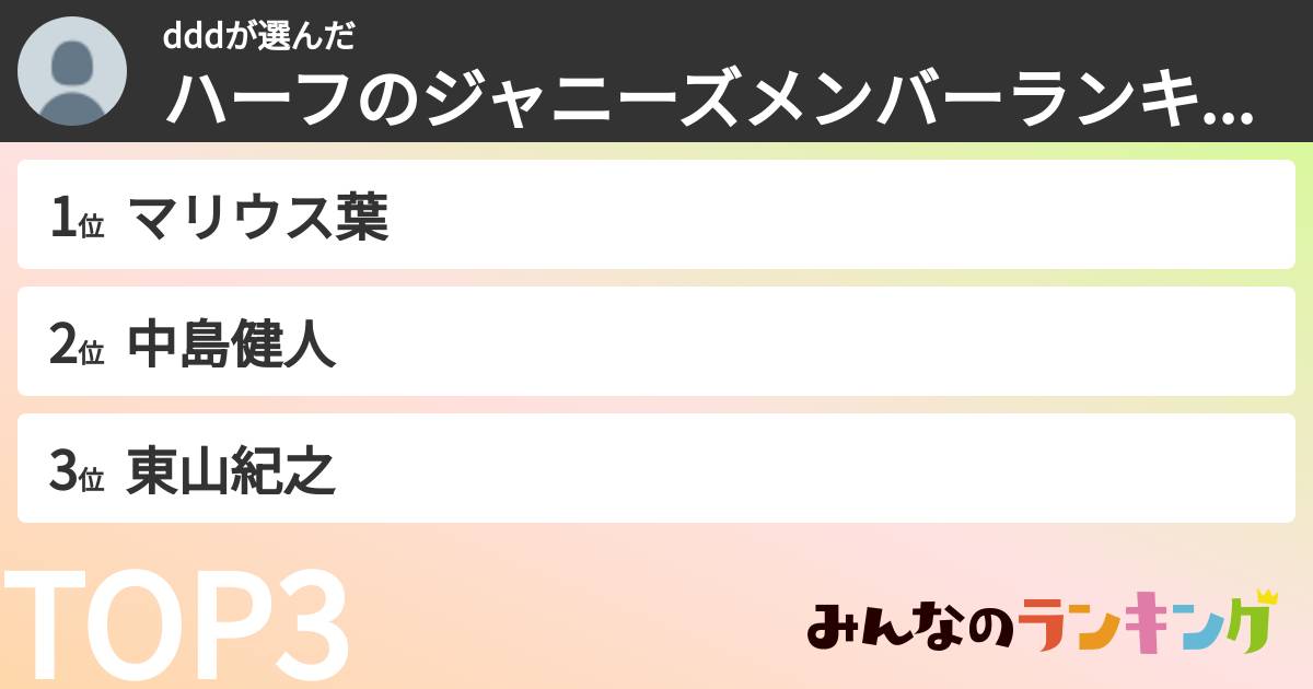 dddさんの「ハーフのジャニーズメンバーランキング」