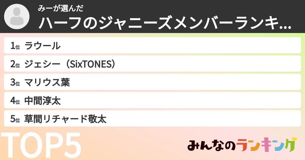 みーさんの「ハーフのジャニーズメンバーランキング」