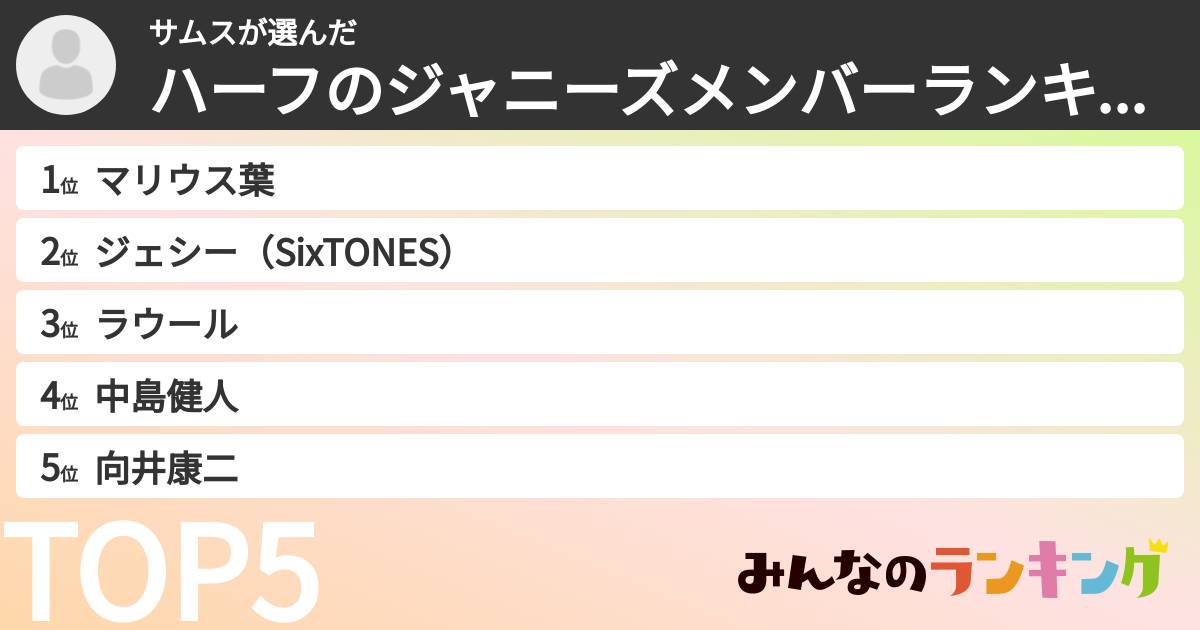 サムスさんの「ハーフのジャニーズメンバーランキング」