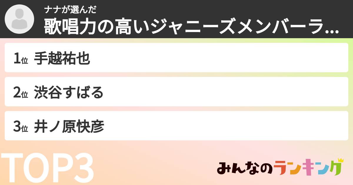ナナさんの「歌唱力の高いジャニーズメンバーランキング」