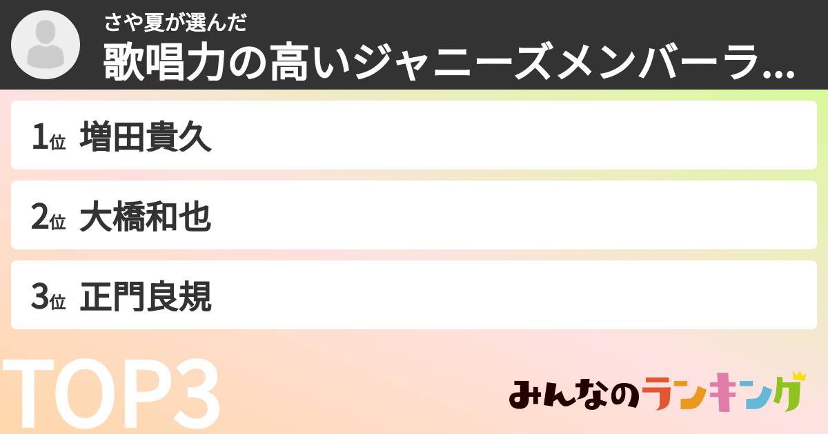 さや夏さんの「歌唱力の高いジャニーズメンバーランキング」
