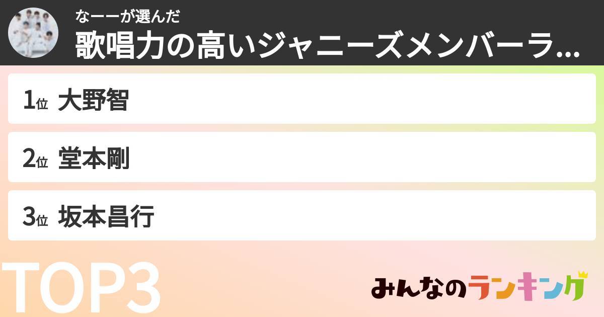 なーーさんの「歌唱力の高いジャニーズメンバーランキング」