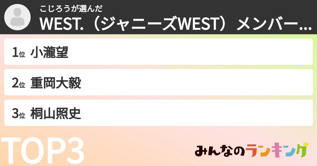 こじろうさんの「WEST.（ジャニーズWEST）メンバーランキング」