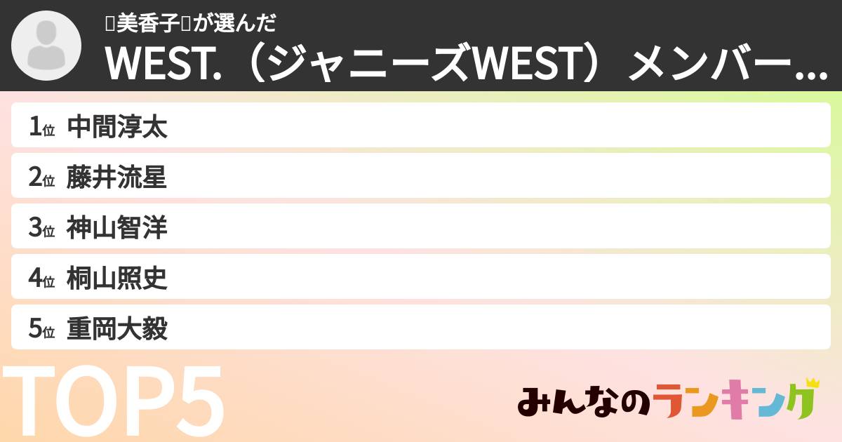 👩美香子👧さんの「WEST.(ジャニーズWEST)メンバーランキング」