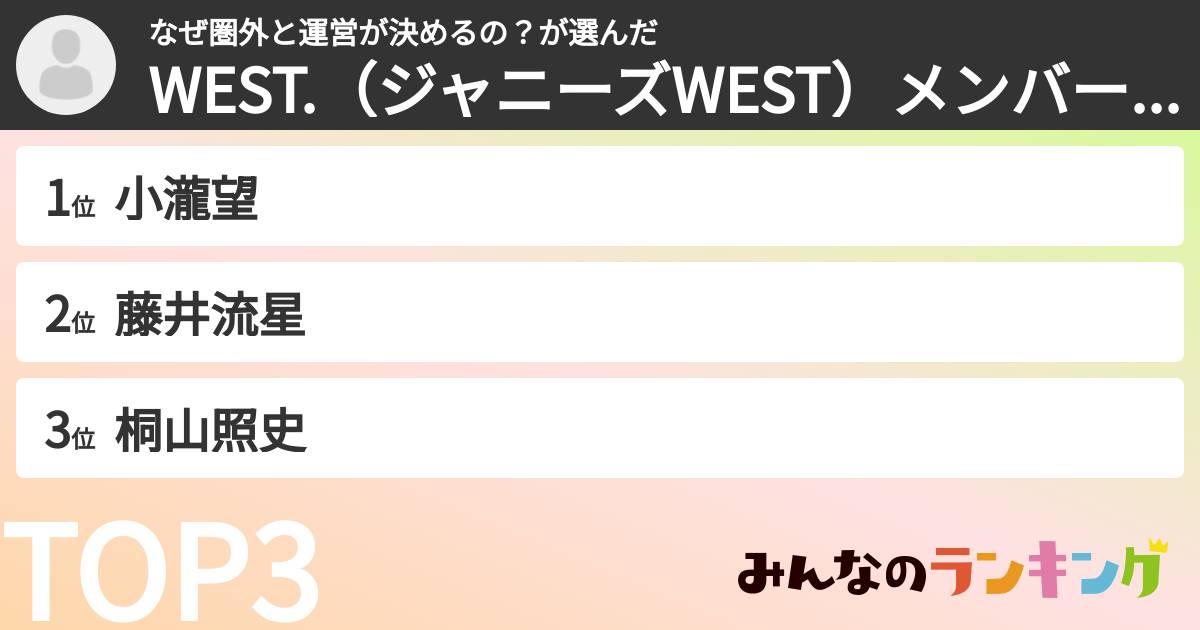 なぜ圏外と運営が決めるの?さんの「WEST.(ジャニーズWEST)メンバーランキング」