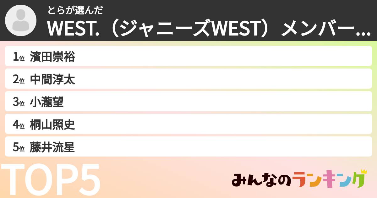 とらさんの「WEST.（ジャニーズWEST）メンバーランキング」