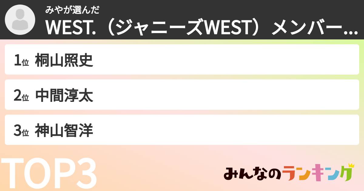 みやさんの「WEST.(ジャニーズWEST)メンバーランキング」