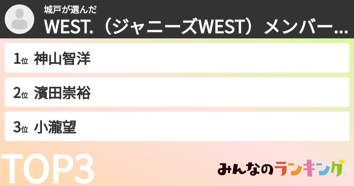 城戸さんの「WEST.(ジャニーズWEST)メンバーランキング」