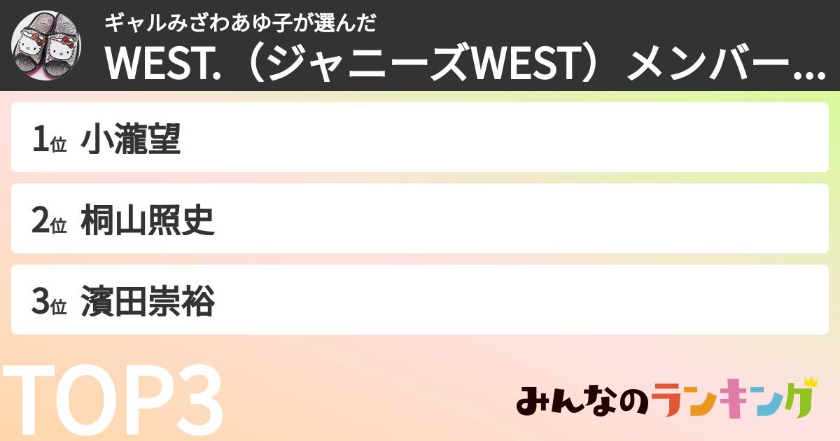 ギャルみざわあゆ子さんの「WEST.(ジャニーズWEST)メンバーランキング」