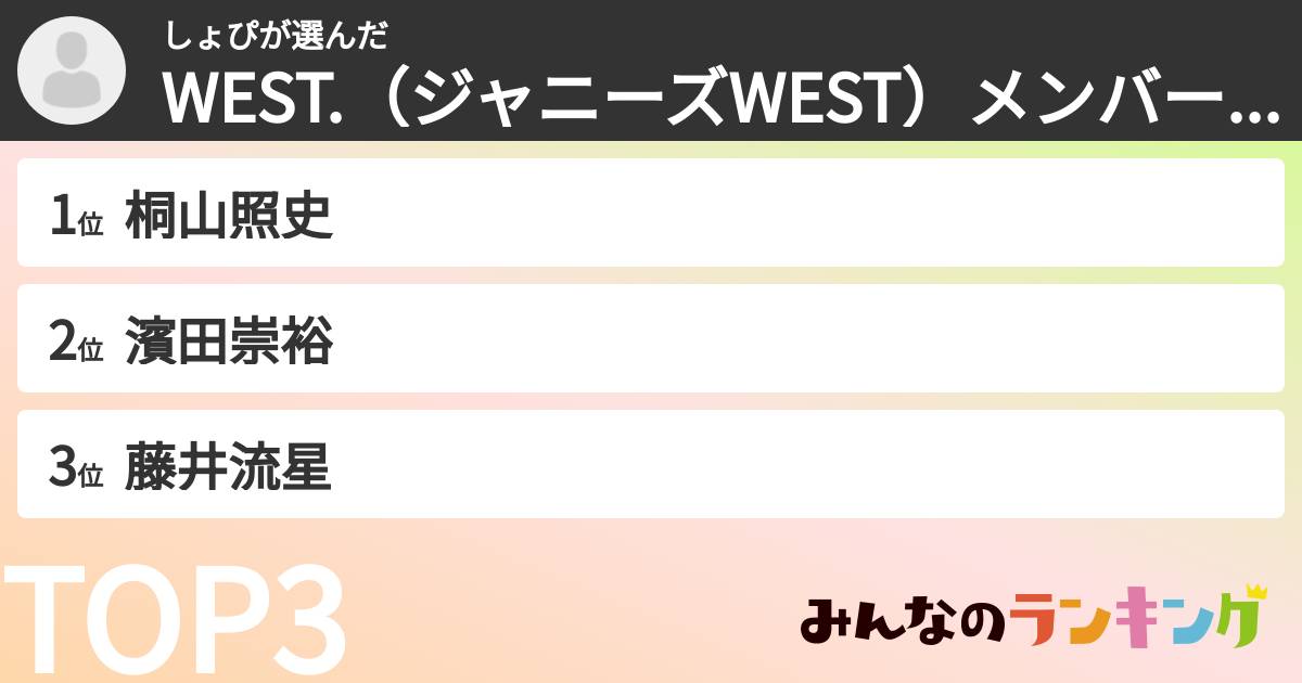 しょぴさんの「WEST.(ジャニーズWEST)メンバーランキング」