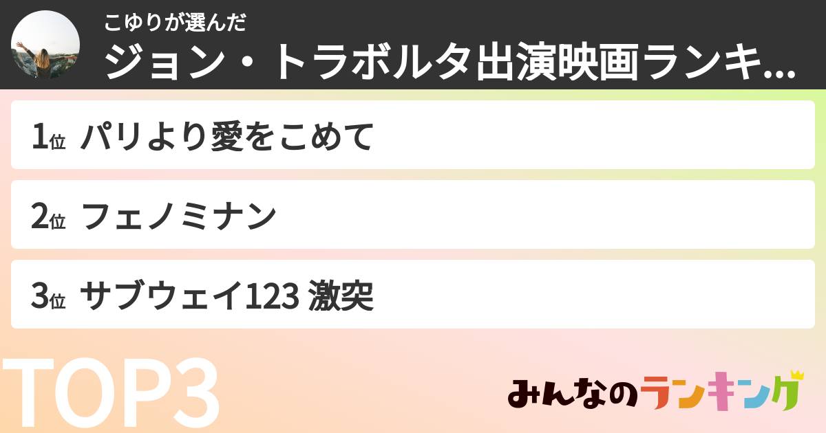 こゆりさんの「ジョン・トラボルタ出演映画ランキング」