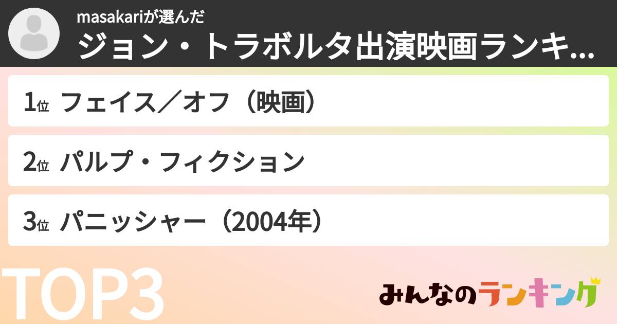 masakariさんの「ジョン・トラボルタ出演映画ランキング」