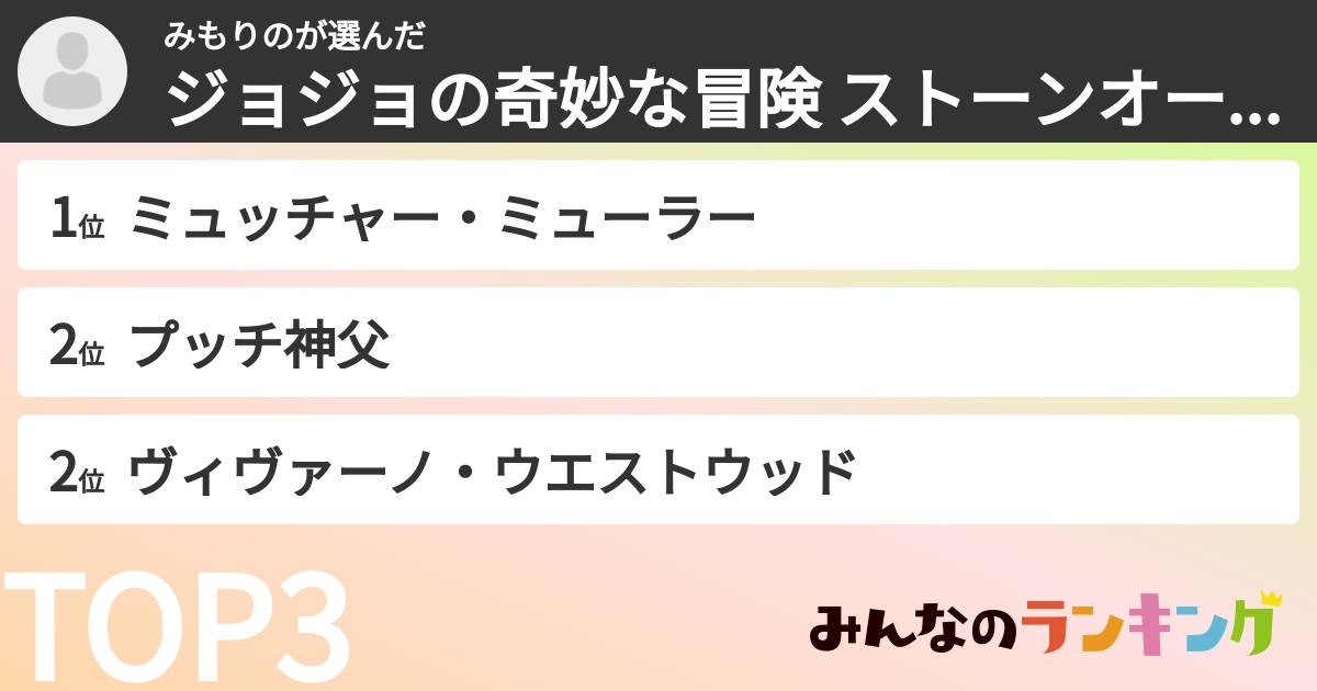 みもりのさんの「ジョジョの奇妙な冒険 ストーンオーシャンキャラランキング」