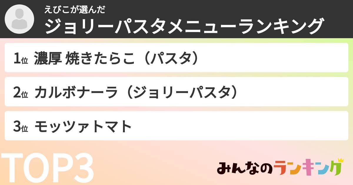 えびこさんの「ジョリーパスタメニューランキング」