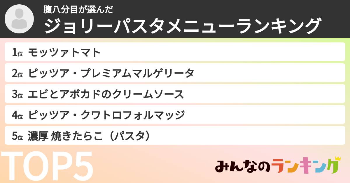 腹八分目さんの「ジョリーパスタメニューランキング」