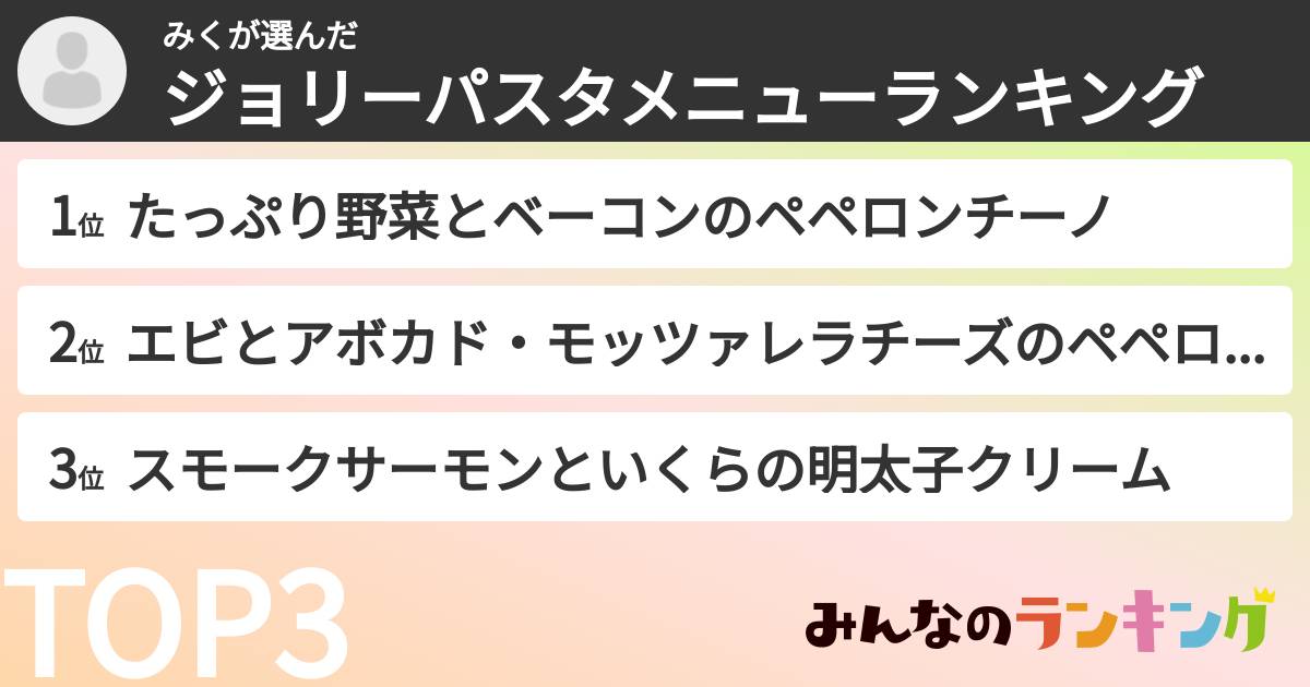 みくさんの「ジョリーパスタメニューランキング」