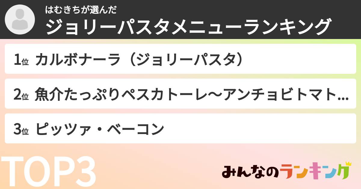 はむきちさんの「ジョリーパスタメニューランキング」