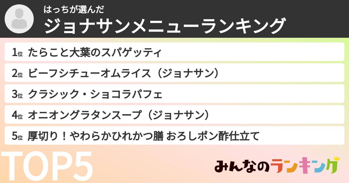 はっちさんの「ジョナサンメニューランキング」